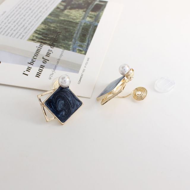 Earring Pearl Geometric Clip Faux On / Stud