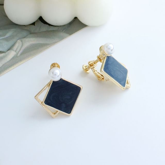 Earring Pearl Geometric Clip Faux On / Stud