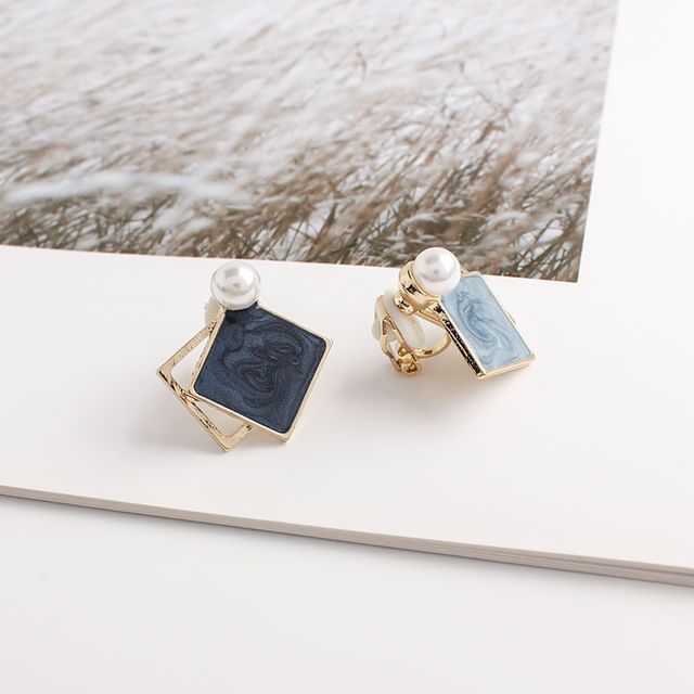 Earring Pearl Geometric Clip Faux On / Stud