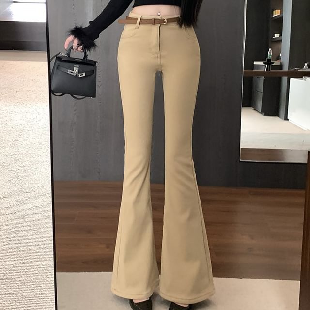 Waist Plain Pants High Flared