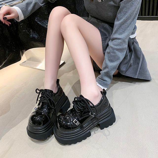 Oxfords Buckled Lettering Lace Platform Up