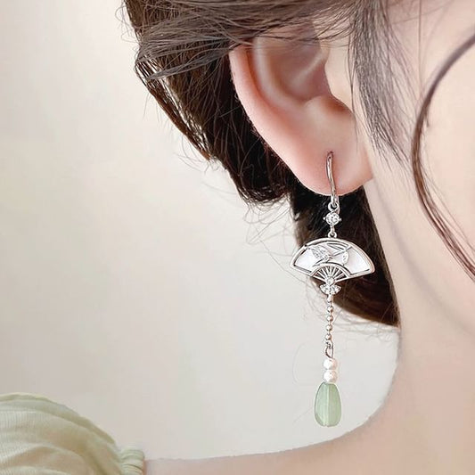 Fan On Drop / Earring Faux Clip Jade