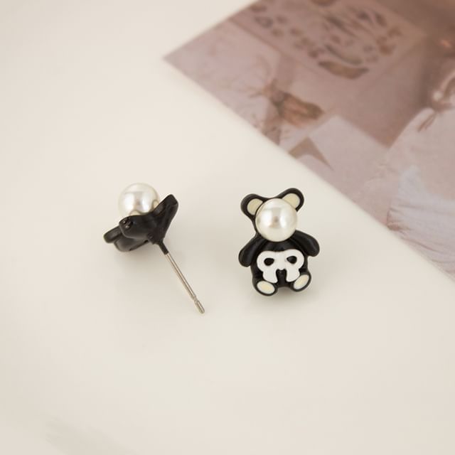 Pearl Earring Stud Bear / Faux Clip On