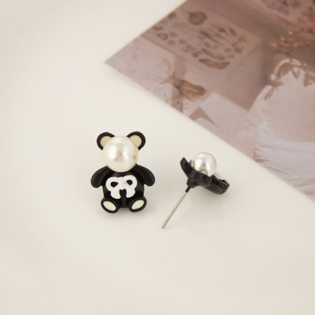 Pearl Earring Stud Bear / Faux Clip On