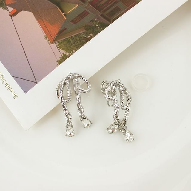 / On Drop Rhinestone Bow Earring Clip