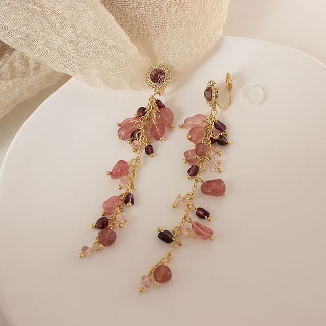 On Drop Beaded Earring Clip Rhinestone /