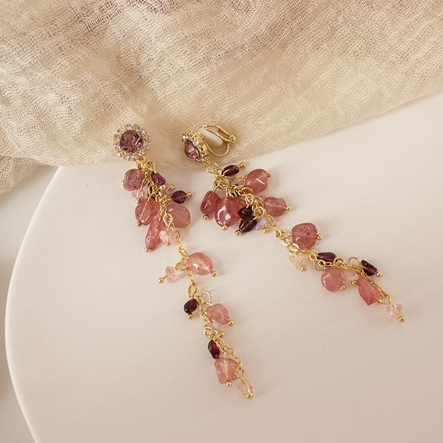 On Drop Beaded Earring Clip Rhinestone /