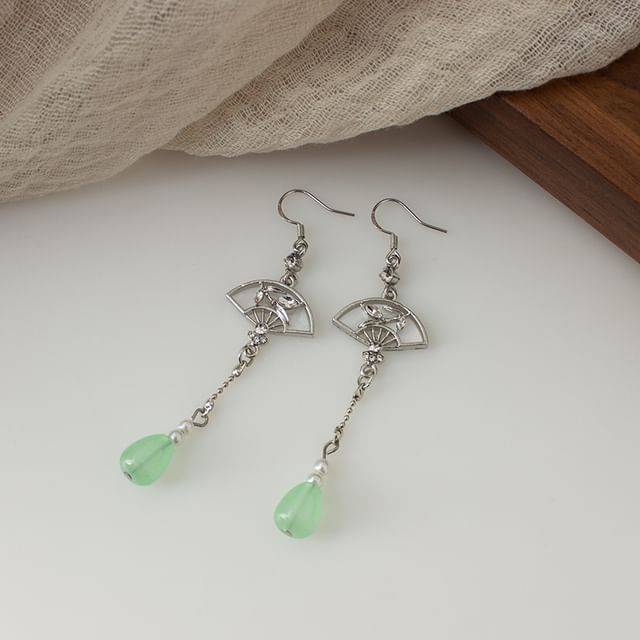 Fan On Drop / Earring Faux Clip Jade