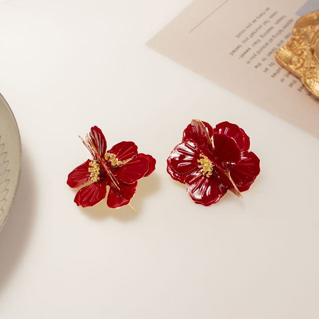 Enamel Earring Flower / Clip On Stud