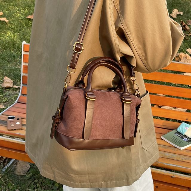Crossbody Plain Bag Suede Top Handle Faux