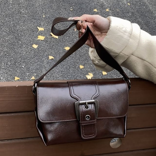 Crossbody Bag Plain Buckled Flap Leather Faux