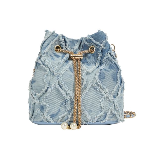 Frayed Bucket Bag Strap Chain Drawstring