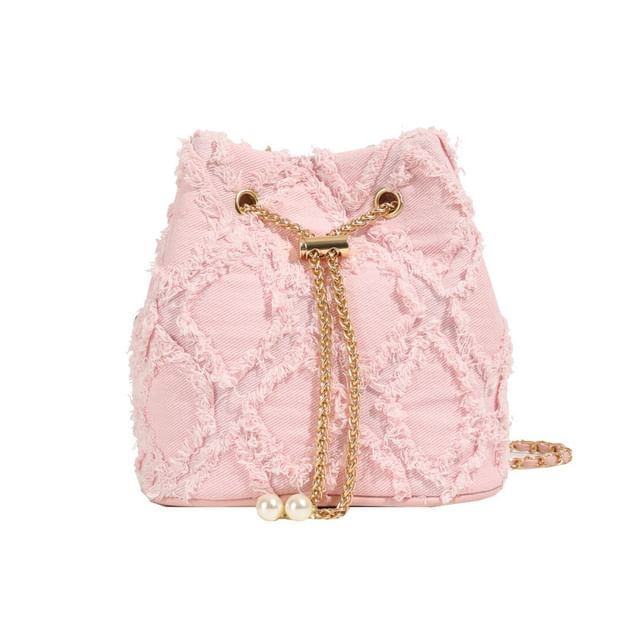 Frayed Bucket Bag Strap Chain Drawstring