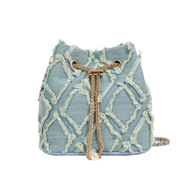 Frayed Bucket Bag Strap Chain Drawstring