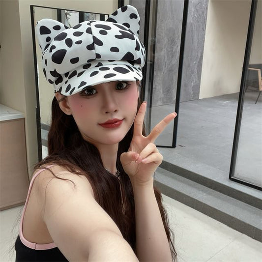 Newsboy Patterned Ear Cat Cap