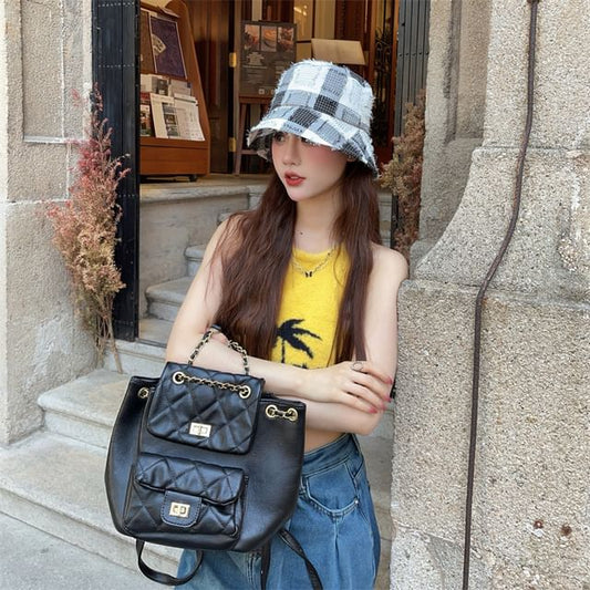 Patchwork Bucket Distressed Hat