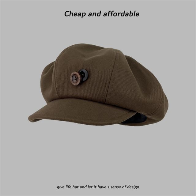 Plain Newsboy Buttoned Cap
