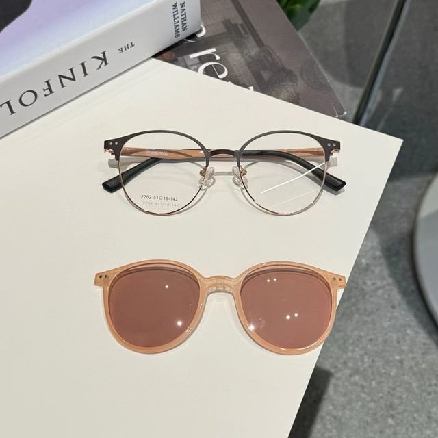 Glasses With Clip On Sunglasses Round Metal