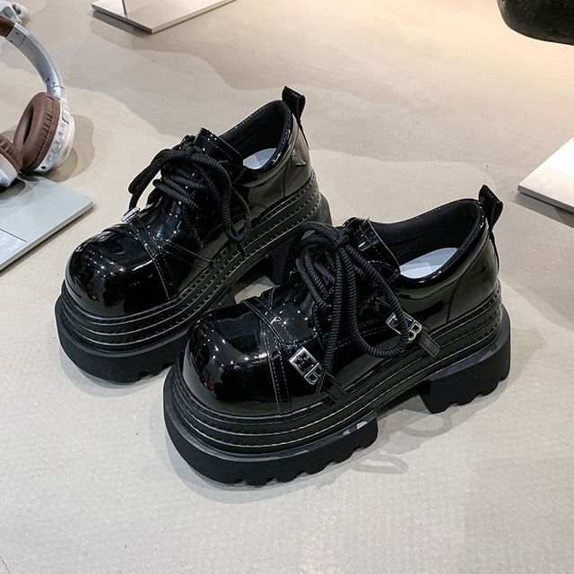 Oxfords Buckled Lettering Lace Platform Up