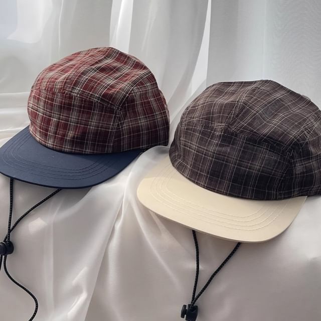 Drawstring Baseball Cap Plaid