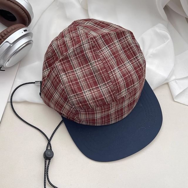 Drawstring Baseball Cap Plaid