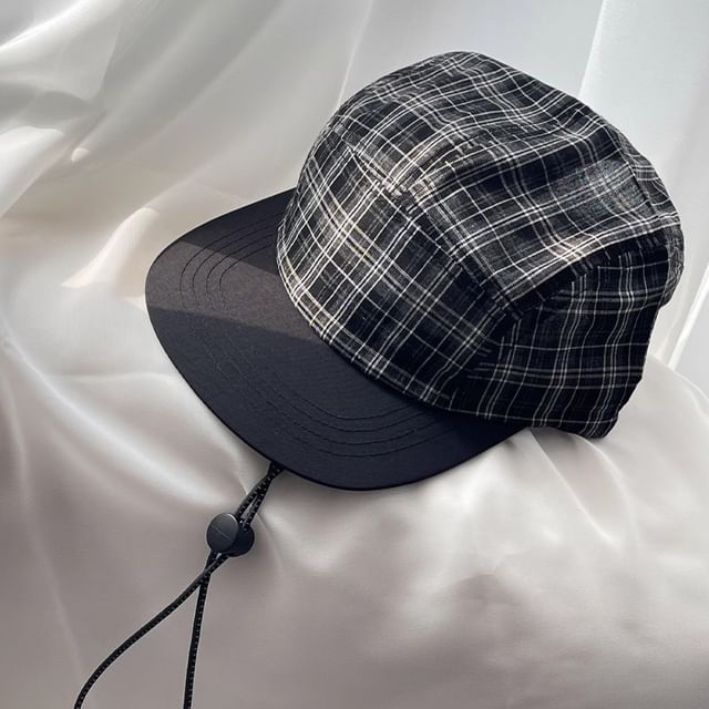 Drawstring Baseball Cap Plaid