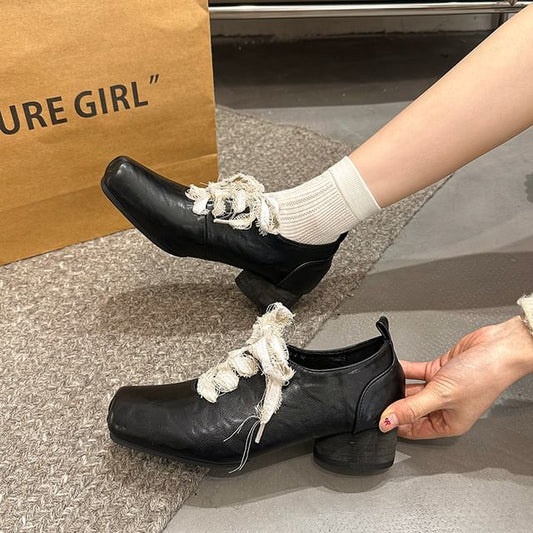 Plain Lace-Ups Block Heel