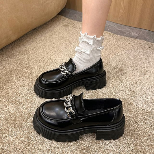 Loafers Chain Accent Plain Platform