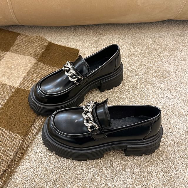 Loafers Chain Accent Plain Platform