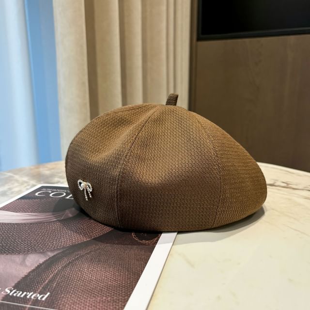 Bow Pearl Faux Rhinestone Beret