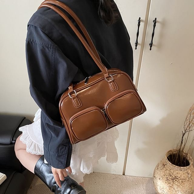 Plain Leather Faux Bowler Bag