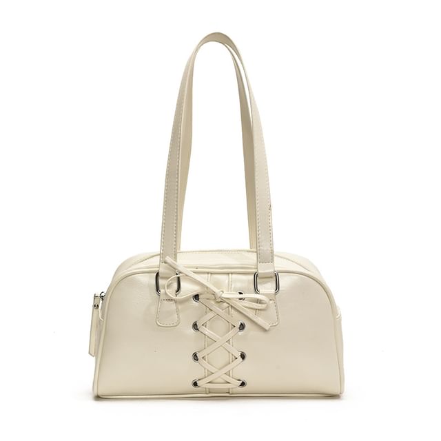 Leather Faux Lace-Up Shoulder Bag