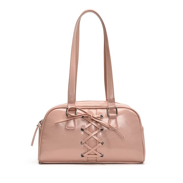 Leather Faux Lace-Up Shoulder Bag