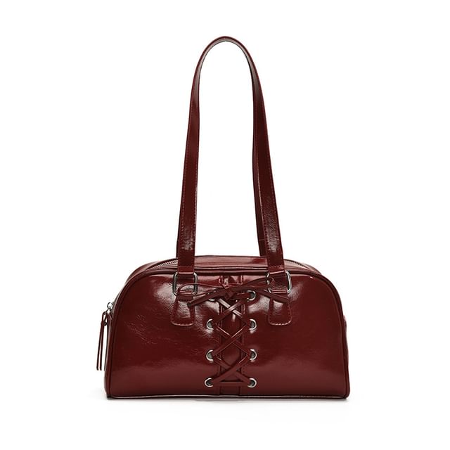 Leather Faux Lace-Up Shoulder Bag