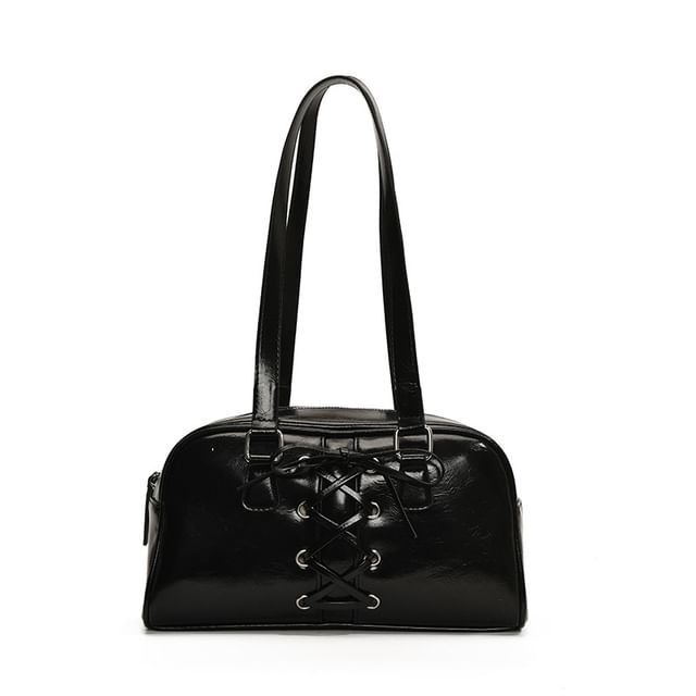 Leather Faux Lace-Up Shoulder Bag