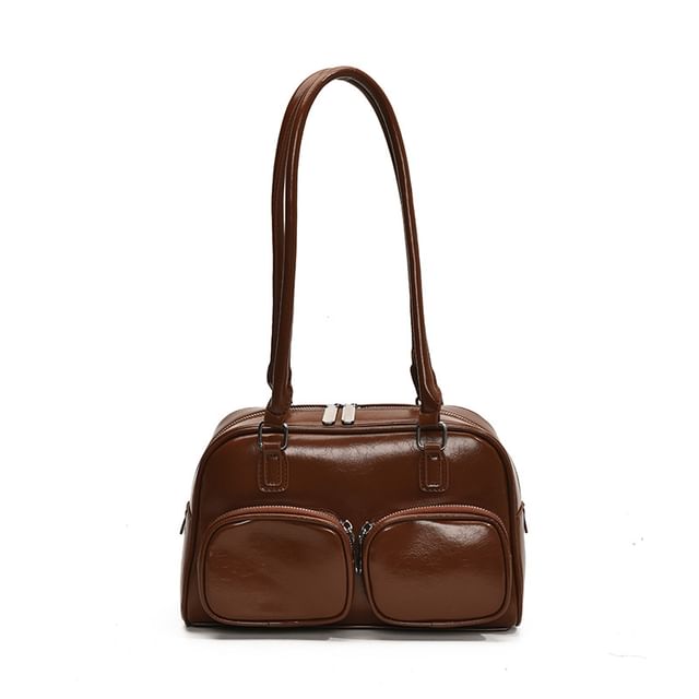 Plain Leather Faux Bowler Bag
