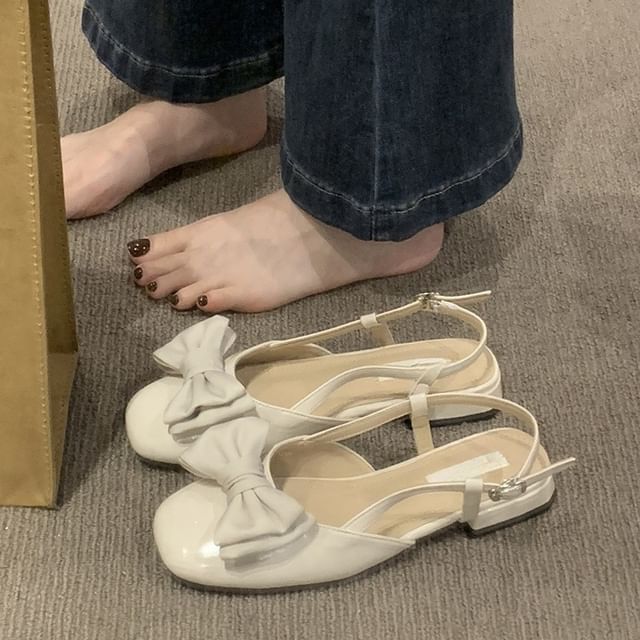Slingback Low Bow Heel Sandals