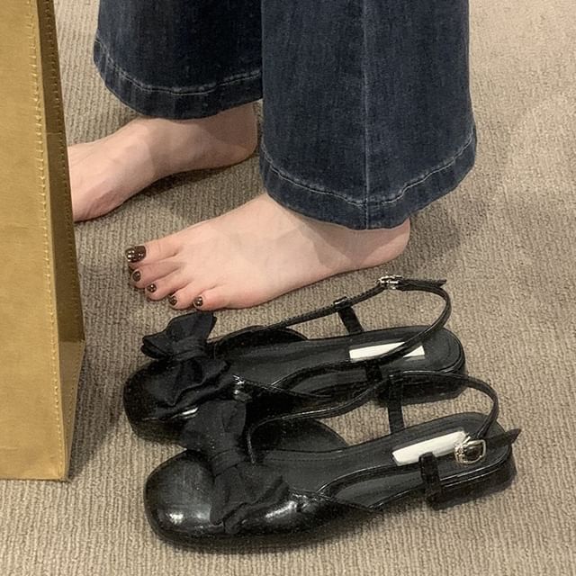 Slingback Low Bow Heel Sandals