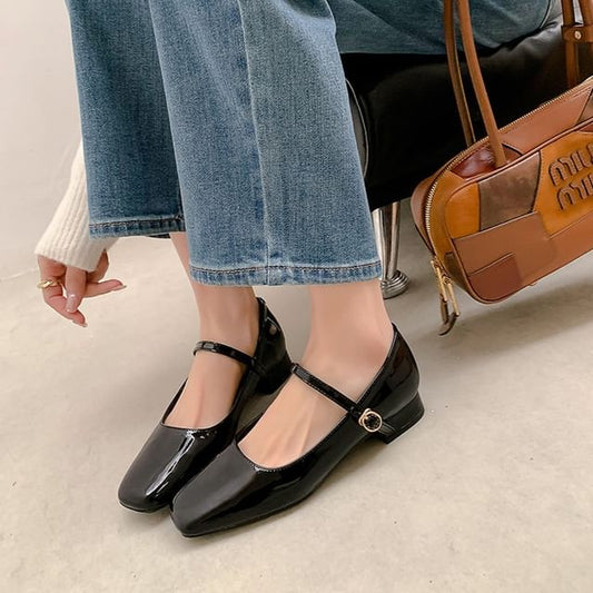 Toe Chunky Mary Shoes Jane Square Heel