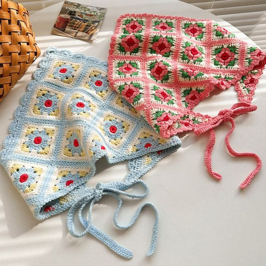 Knit Head Triangle Floral Plaid Scarf