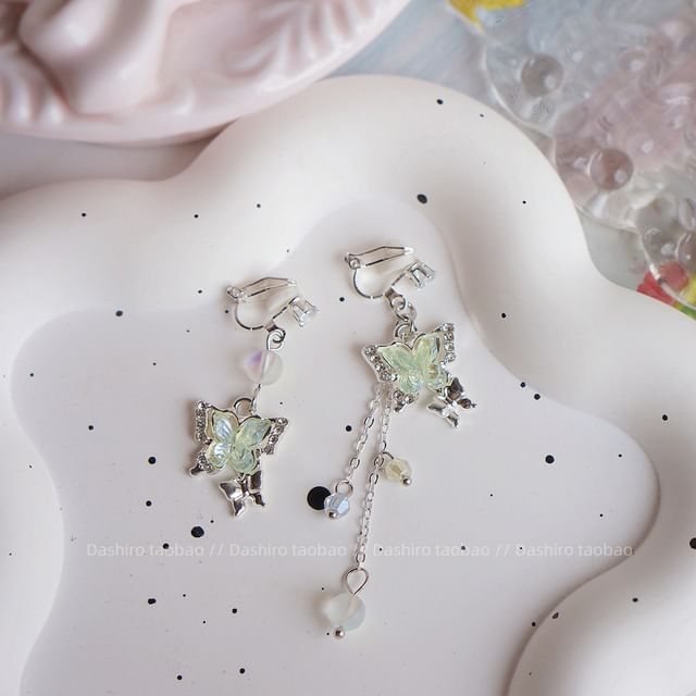 Dangle Clip / Earring Butterfly Beaded On