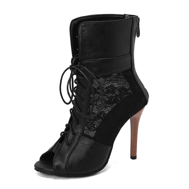 Heel Peep-Toe Sandals Lace Panel High