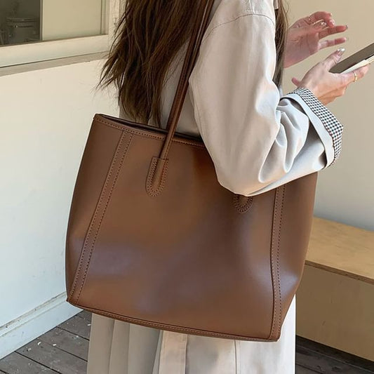 Bag Faux Leather Plain Tote