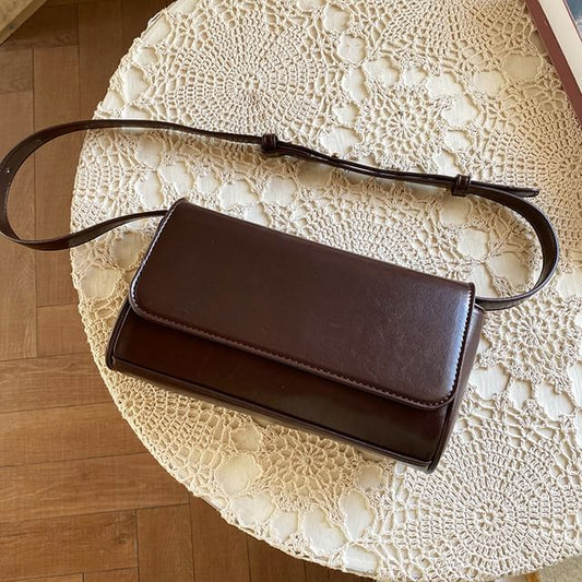 Faux Flap Leather Bag Crossbody Plain