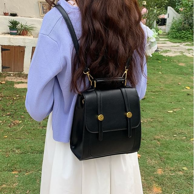 Leather Faux Backpack Plain Flap