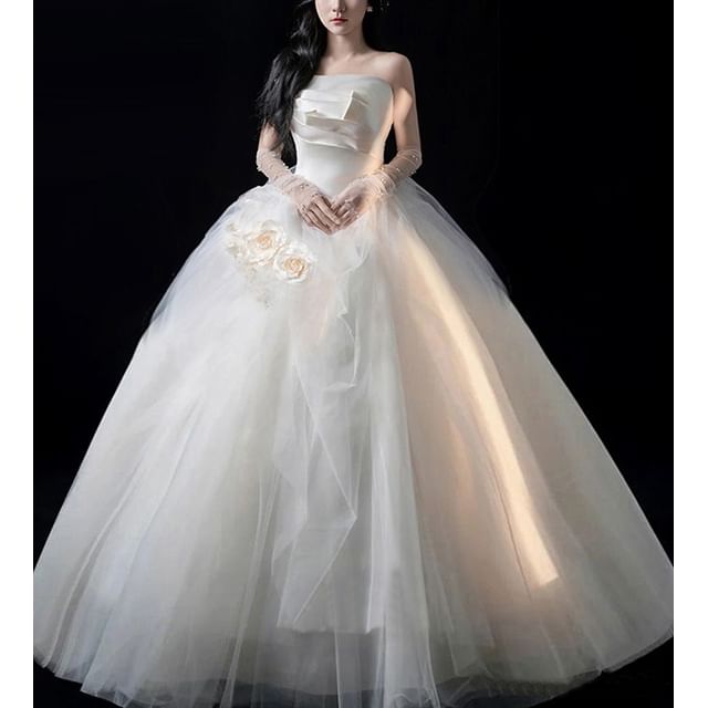 Gown Floral Wedding Ball Shirred Strapless