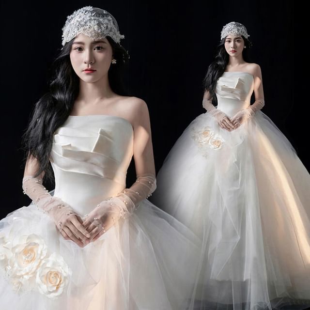 Gown Floral Wedding Ball Shirred Strapless