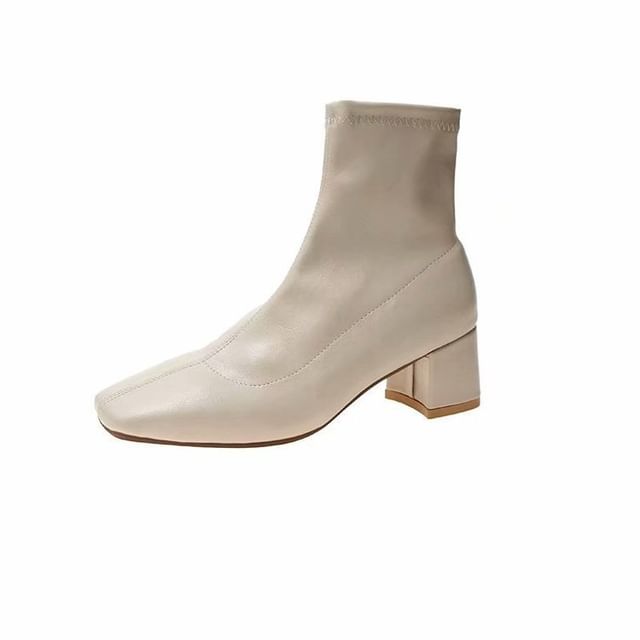 Chunky Square Short Toe Heel Zip-Up Plain Boots