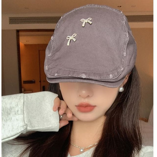 Cap Flat Distressed Bow Plain