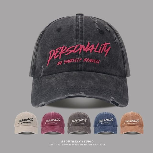 Washed Cap Embroidered Distressed Lettering Baseball